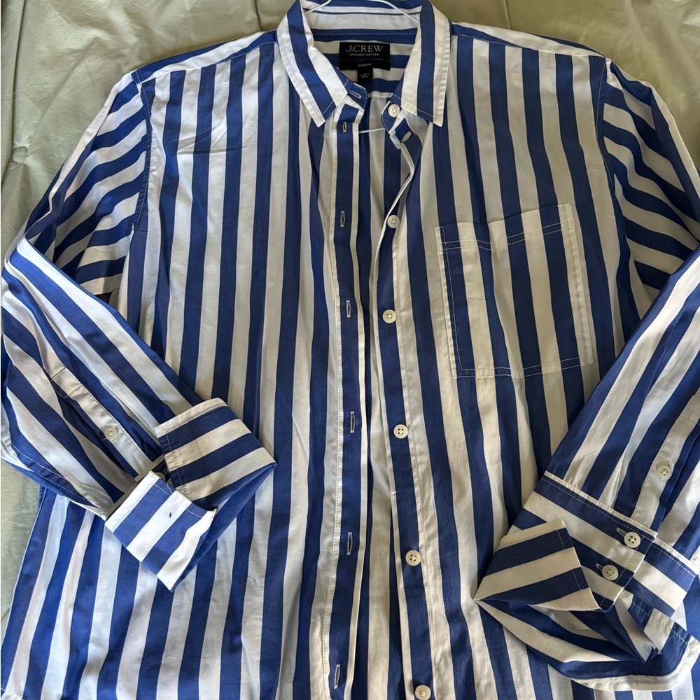 J. Crew Blue and White Striped Button-Down Shirt